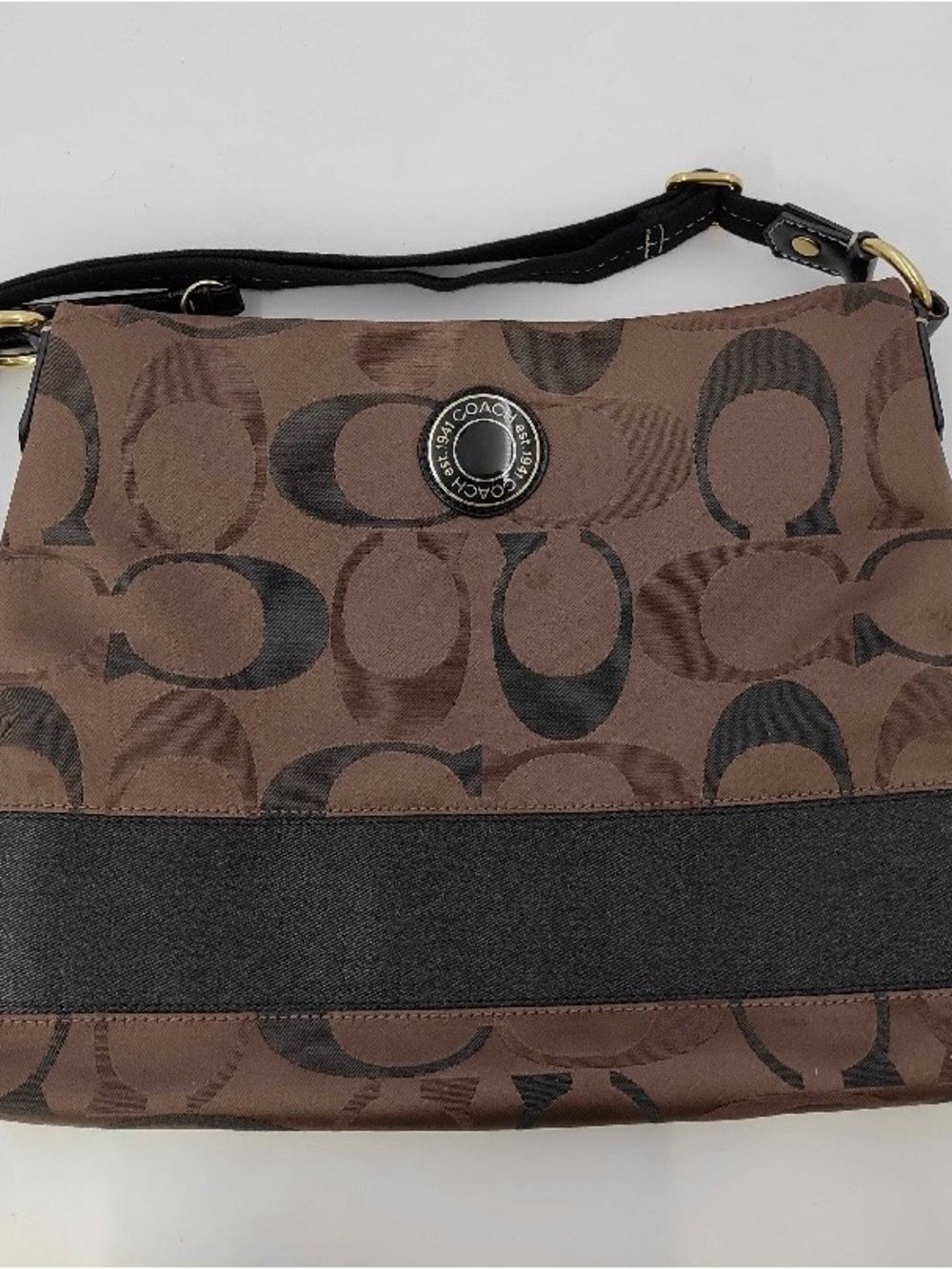 Coach Brown and Black Signature Jacquard Shoulder Bag